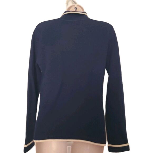LAUREN RALPH LAUREN Wool Knit Royal Navy Blue Gold Crest CARDIGAN SWEATER Size M - Picture 7 of 10